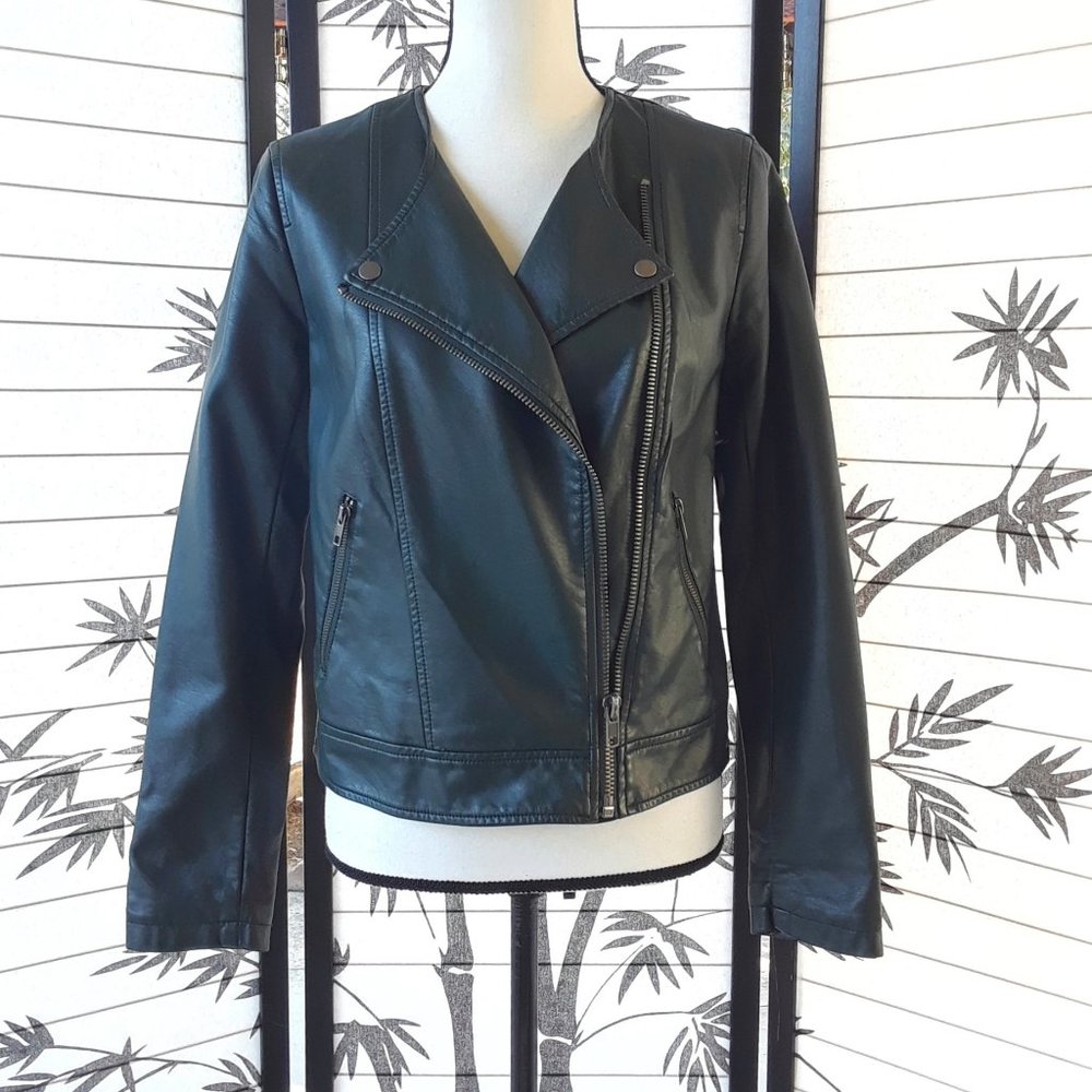 Forever 21 Forest Green Faux Leather Moto Jacket Size S